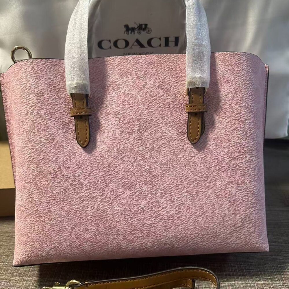 NWT COACH Mollie Tote Bag 25 In Signature (CER24) Powder Pink - Picture 3 of 6